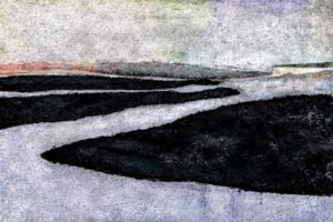 A contemporary abstract artwork depicting strange shadows on a ghostly landscape
