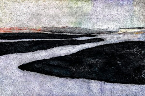 A contemporary abstract artwork depicting strange shadows on a ghostly landscape