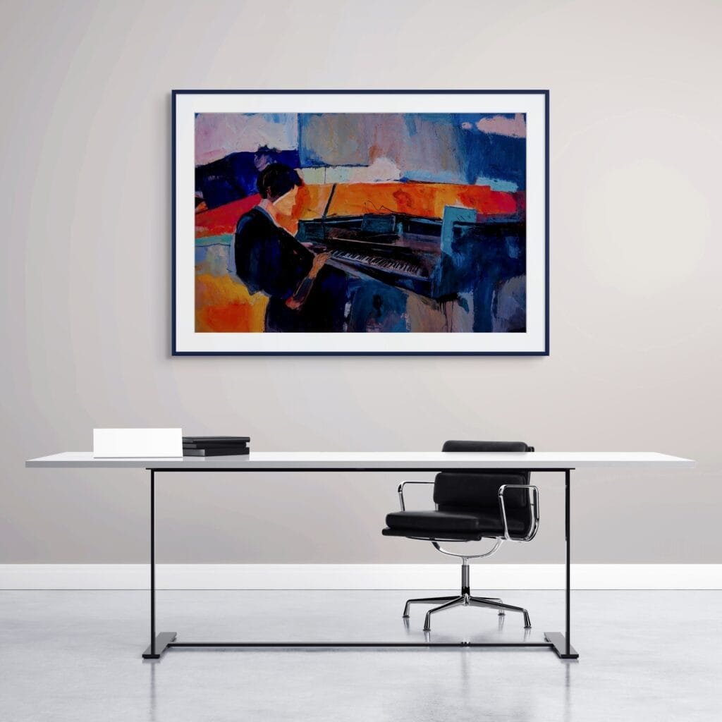 The Layered Art Process: A Journey of Creative Discovery Modern Wall Art behind a home office desk