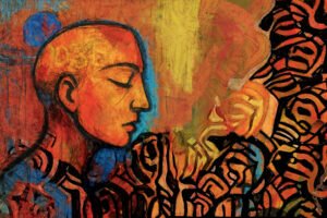 An abstract digital artwork exploring dreams, memory, and psychological tension through layered texture and expressive color.