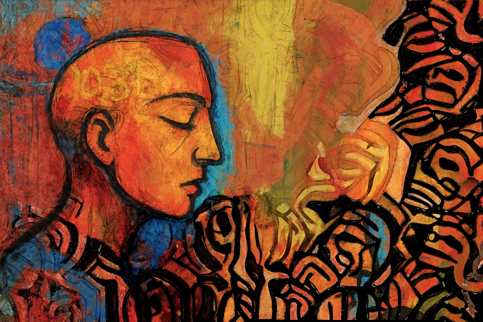 An abstract digital artwork exploring dreams, memory, and psychological tension through layered texture and expressive color.